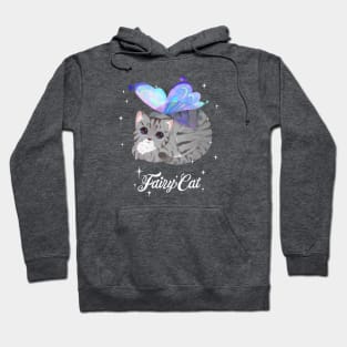 Grey Tabby Fairy Cat (with white text) Hoodie